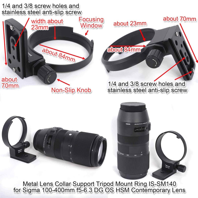 iShoot Tripod Mount Ring, Lens Collar Support Compatible with Sigma 100-400mm f/5-6.3 DG OS HSM Contemporary Lens (EF/F Mount), Bottom is ARCA Quick Release Plate for ARCA-Swiss Fit Tripod Ball Head - Image 5